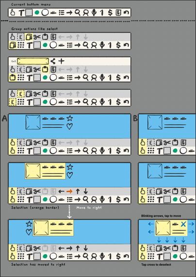 Output image of TinyUX, showing wireframes of brainstorm for select tool.