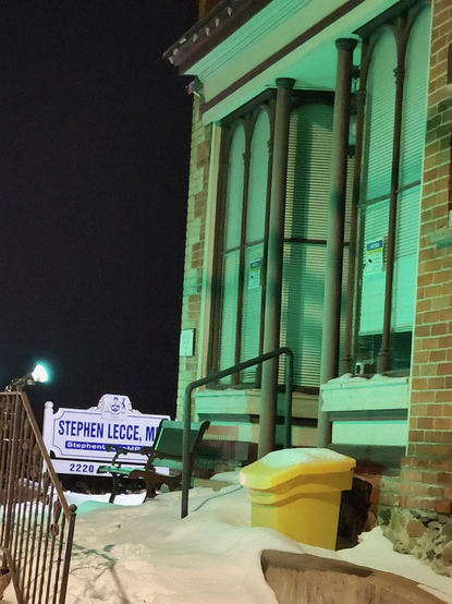 "For the second year,

On the anniversary of the #QuebecCityMosque attack,

"My office is lit green to honour the victims. 

"We stand united against Islamophobia and all forms of hate in #KingTownship, #Vaughan, and across the country."

— Stephen Lecce, MPP for King-Vaughan,

Ontario Minister of Education