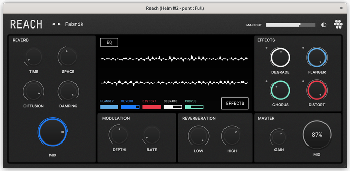 Screenshot of a reverb plugin called Reach, specialized in reverb for electronic music.
