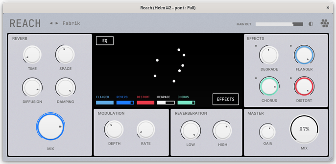 Screenshot of a reverb plugin called Reach, specialized in reverb for electronic music.