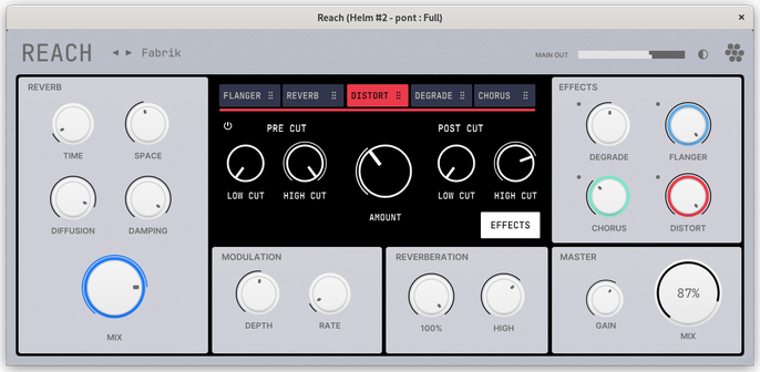 Screenshot of a reverb plugin called Reach, specialized in reverb for electronic music.