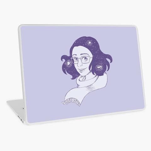 Laptop sticker. Woman with star hair and scarf. Violett.