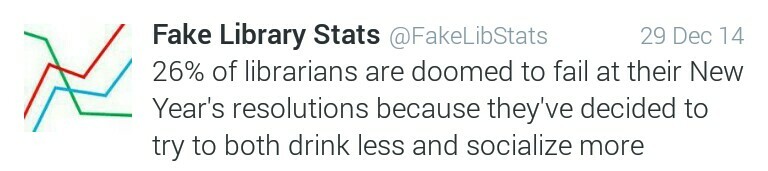 Fake Library Stats: 26% of librarians are doomed to fail at their New Year's resolutions because they've decided to try to both drink less and socialize more