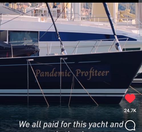 Close up is the fake name gifted to Mone's yacht, spread across the dark hull in swirling script.