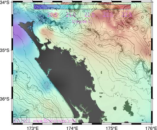 Northland, New Zealand SST-bathymetry map