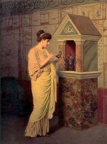 "Roman citizen at the household shrine, the Lararium"