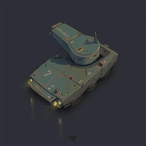 Muddy colours exoplanet explorer vehicle digital drawing.