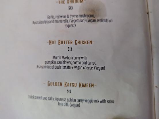 Menu: Not butter chicken jaffles. Murgh makhani curry with pumpkin, cauliflower, potato and carrot and a sprinkle of bush tomato + vegan cheese.