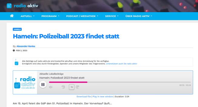 Polizeiball Hameln findet statt - Radiomeldung