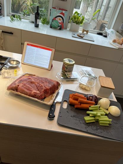 Raw ingredients to make a beef roast