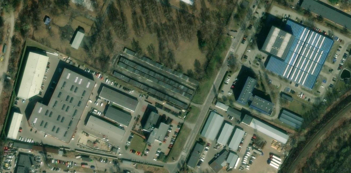 zdjęcie satelitarne budynków biurowych i magazynów przystosowanych do realizacji turniejów esportowych ESL