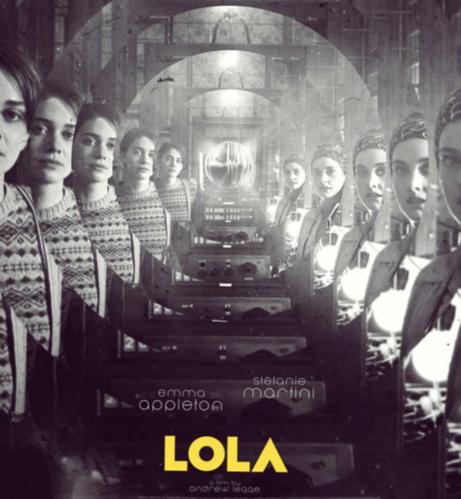 scene from the film with LOLA inventor Thom (Emma Appleton) and documenter Mars (Stefanie Martini)