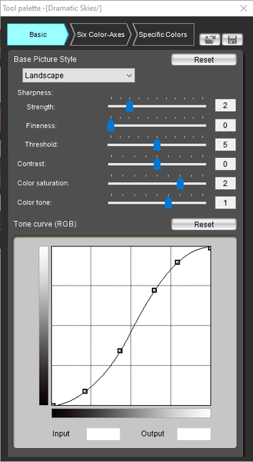 Screenshot of a custom Picture Style Editor profile used to take the three photos in thins post with.