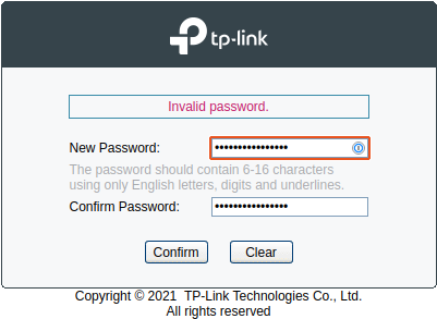 TP-Link "Business Solution" switches, TL-SG series, enforces password policy 6-16 characters using _only_ English letters, digits and underlines.