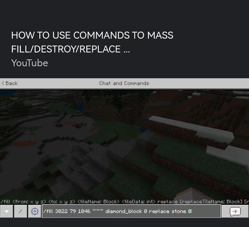 YouTube screenshot showing the fill replace command written out.