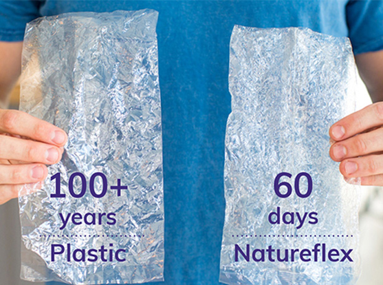 Natureflex takes 60 days to decompose. Plastic takes 100+ years