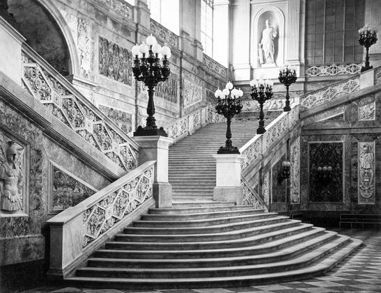 The interior of the Royal Palace of Naples (Palazzo Reale di Napoli) photographed by the prolific Giorgio Sommer in 1888. Digitally enhanced.