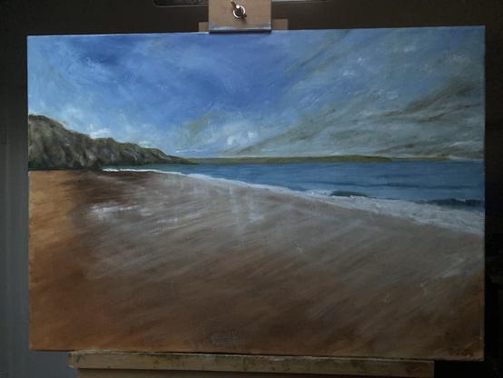 Oil painting by Richard W. Erskine of Barafundle Bay