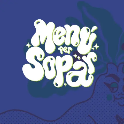 Fragmento de un story en el que se ve un rótulo que indica "Menú per sopar", las letras son blancas con sombra verde pastel. De fondo sale una ilustración de una mandrágora drag culona mirando de reojo de forma sassy.