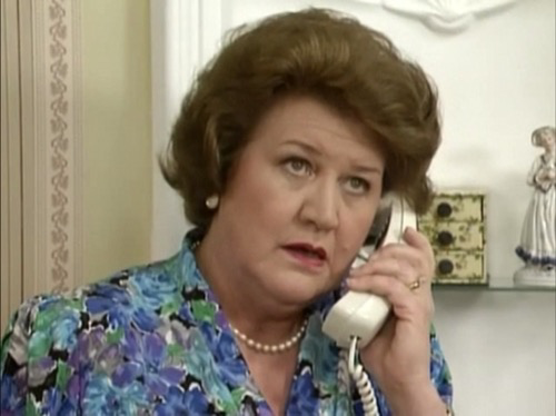 Patricia Routledge as hyacinth bucket on a slim white telephone