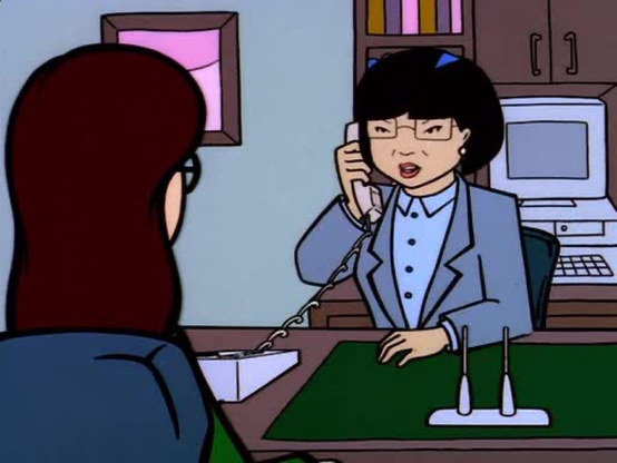 Principal Li and Daria on a telephone
