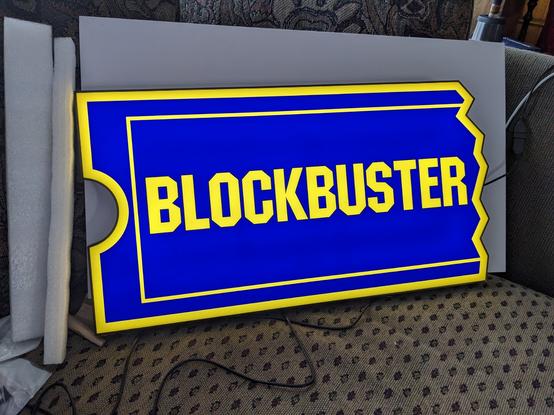 A very nice backlit replica Blockbuster Video sign with very even light diffusion.