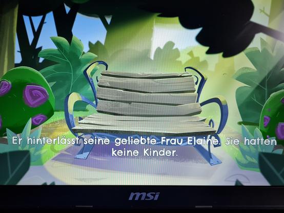 Selbes Szenario. "Er hinterlässt seine geliebte Frau Elaine. Sie hatten keine Kinder."