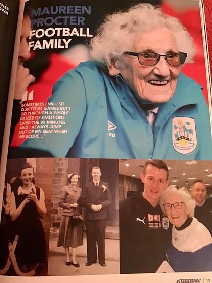 Start of the article in the programme about my auntie, showing her watching a match intently, and also pictures of younger her.