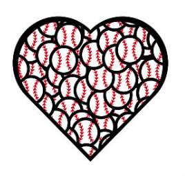 Our Baseball Love design shows a heart filled with baseballs.