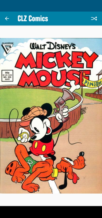 Pluto the dog wearing a green sweater with either the number eight or an infinity sign is on the starting line of a race track staring intently at a dog bone contained in the starting gun that is held by his "friend", Mickey Mouse. Mickey is wearing his basic red shorts with yellow buttons with the added flair of a brown newsboy cap. Awaiting the start of the race he concentrates his attention to his stopwatch.