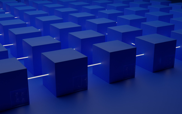 blue boxes connected by rods of light
