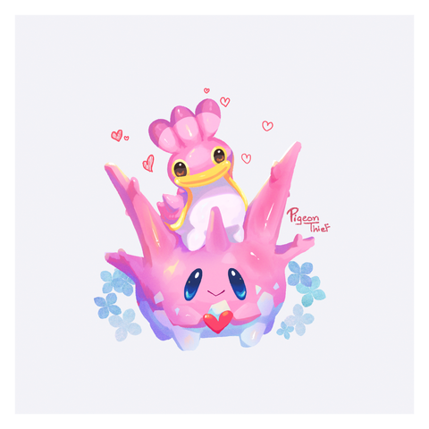 Shellos sitting on Corsola