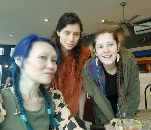 Me, GuidingStar & Pazifica at Gordie's restaurant in Alert Bay.