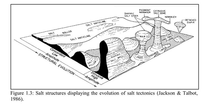 Salt structure displaying the evolution of salt tectonics.