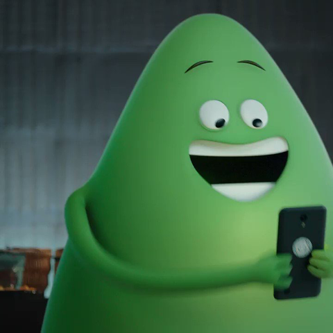Cricket Wireless’s big green blob spokesdolt, looking remarkably like to green blob from Mucinex.