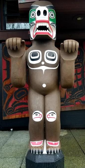 One of two Namgis Nation welcome totems - in front of U'mista Cultural Centre.