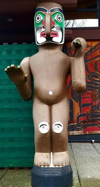 One of two Namgis Nation welcome totems - in front of U'mista Cultural Centre.