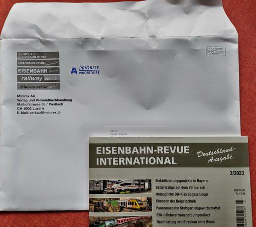 Papierumschlag, in dem die neue ERI kam - Umstellung von Folie auf Papiertasche