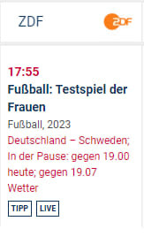 Testspiel DFB Frauen gegen Schweden auf ZDF Programmhinweis!