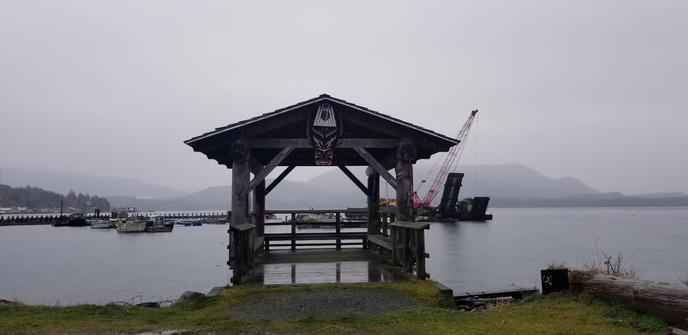 Awaka lookout on Namgis Nation territory. Views of Alert Bay waters & the harbour/marina.