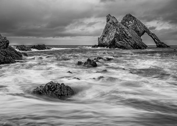 Stormy Scottish seascape in black and white