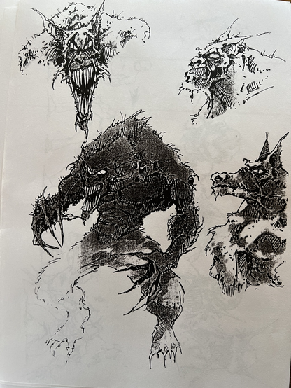 Sketch of a werewolf from design doc for cancelled 3DO title Of Wolf And Man