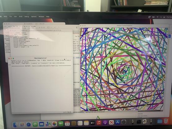 Python code and colorful art to the right that used the code.