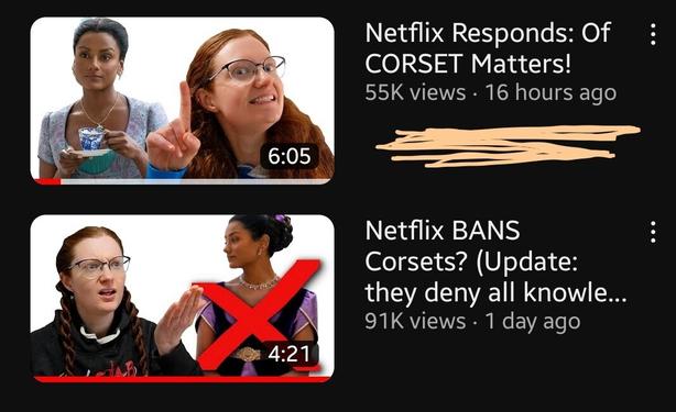A YouTube thumbnail for a video by Jill Bearup with the title text "Netflix Responds: Of CORSET Matters!"