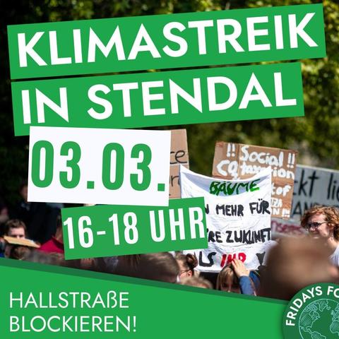 Aufruf zum globalen Klimastreik am 3.3.2023 in Stendal, ein SharePic