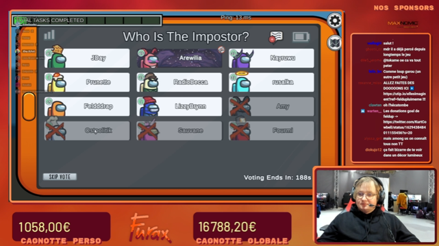 Screen du stream de Feldup sur Among us