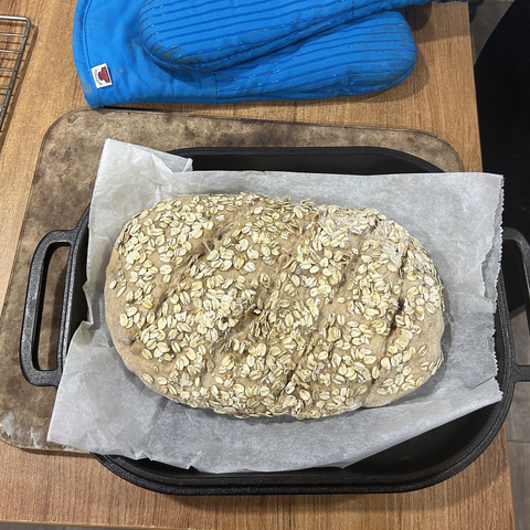 Closeup of the proofed dough put in the pan, on a bit of kitchen paper, just before it goes into the oven.