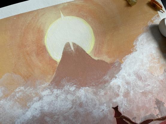 Detailed shot of the mountain with the sun shining in the background