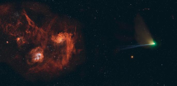 Portrait of comet and nebula.