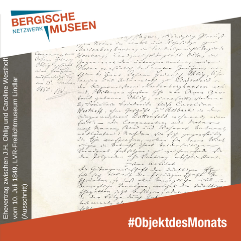 Erste Seite des Ehevertrags zwischen J.H. Ohligs und Caroline Westhoff von 1849 in alter Handschrift des Notars.